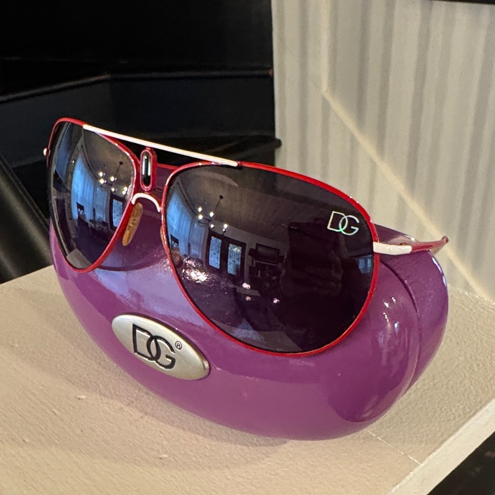 DG Red and White Aviator Sunglasses